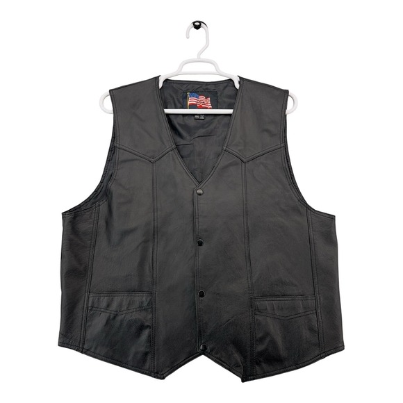 Usaopoly Other - USA Leather Motorcycle Vest Men's 5XL Black Eagle Biker Snap Front Leather Vest